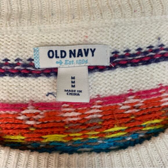 old navy women's medium faire isle knit sweater casual white colorful holiday - Picture 4 of 9